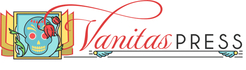 Vanitas Press logo - a candy skull and book pages