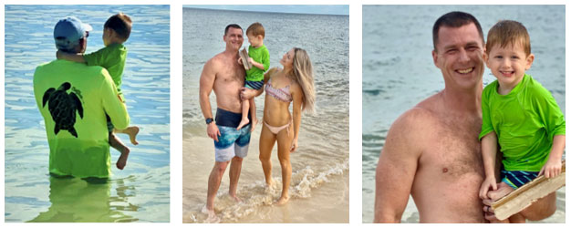 A little boy and his family at the beach